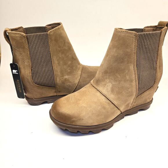 NWT Sorel Joan of Arctic Wedge II Chelsea Boot Brown Tan Lug Sole Waterproof, 8 - Picture 1 of 8